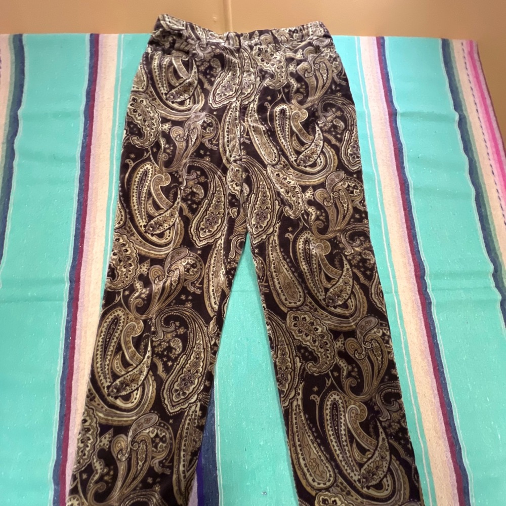 Gloria Vanderbilt Pants Womens 14 Brown Paisley Corduroy Straight Leg Boho Retro